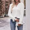Women's Fashion Solid Color V-neck Long Sleeved Pullover T-shirt Top