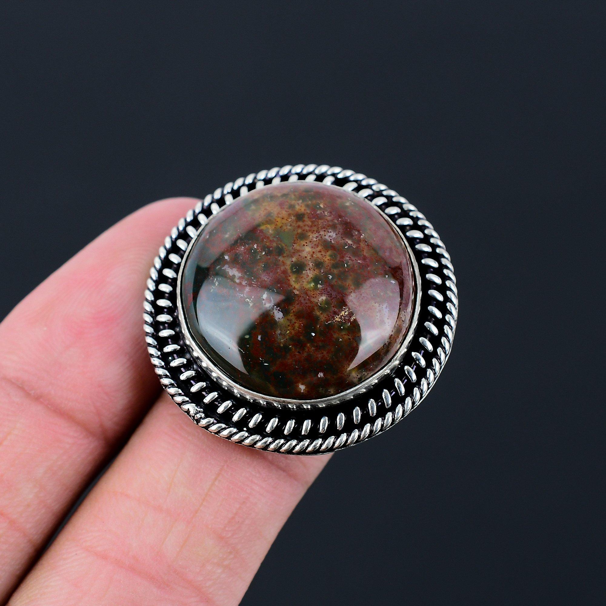 Bloodstone Gemstone March Birth Statement Ring Jewelry Sterling Silver US 7.5 7.5