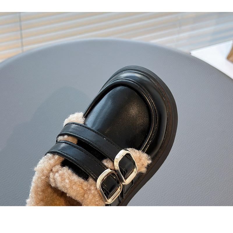 Girls Children Winter Warm Thickened Fleece Lined Casual Leather Shoes