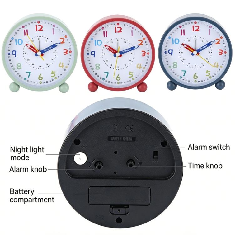 Kids Alarm Clock Bedsides Girls Boys Quiet No Ticking Battery Operated Analog Clock with Night Light Colorful Design