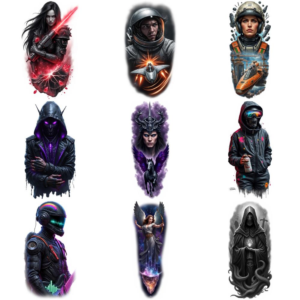 9pcs Temporary Tattoo Realistic Temporary Tattoos Demonic Creature Alien Face Space Explorer For Thighs Shoulders Adult