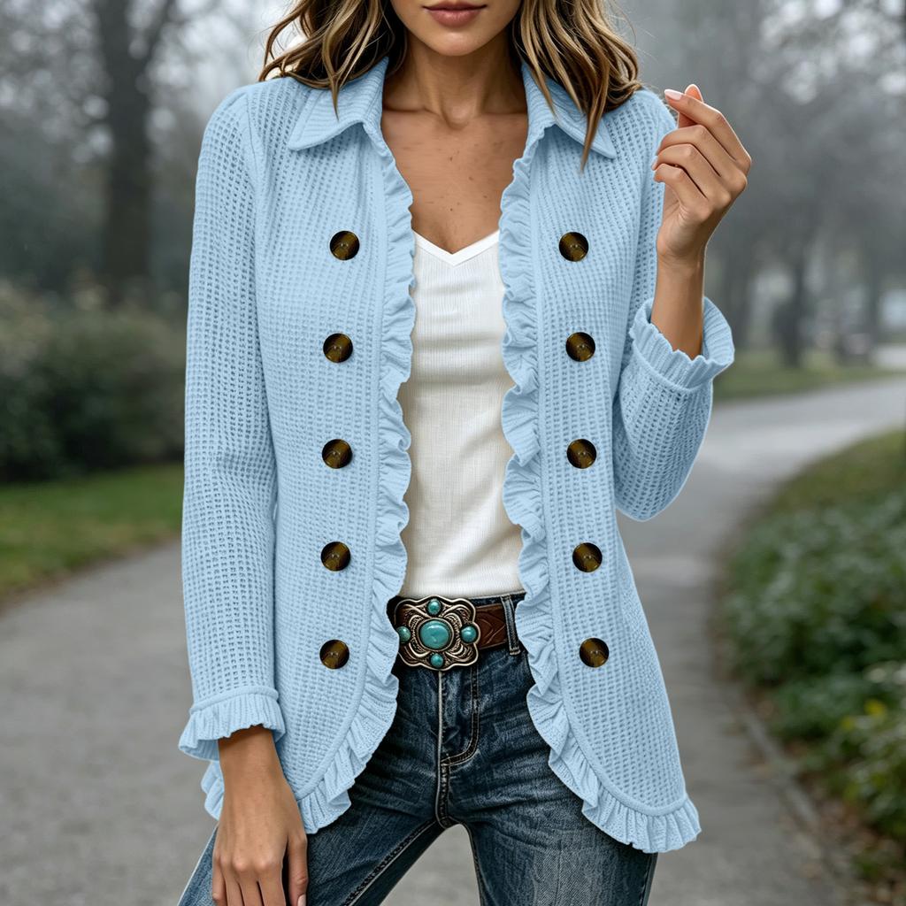 Women's Fashion Long Sleeve Ruffle Button-Front Cardigan Jacket for Daily Casual Wear