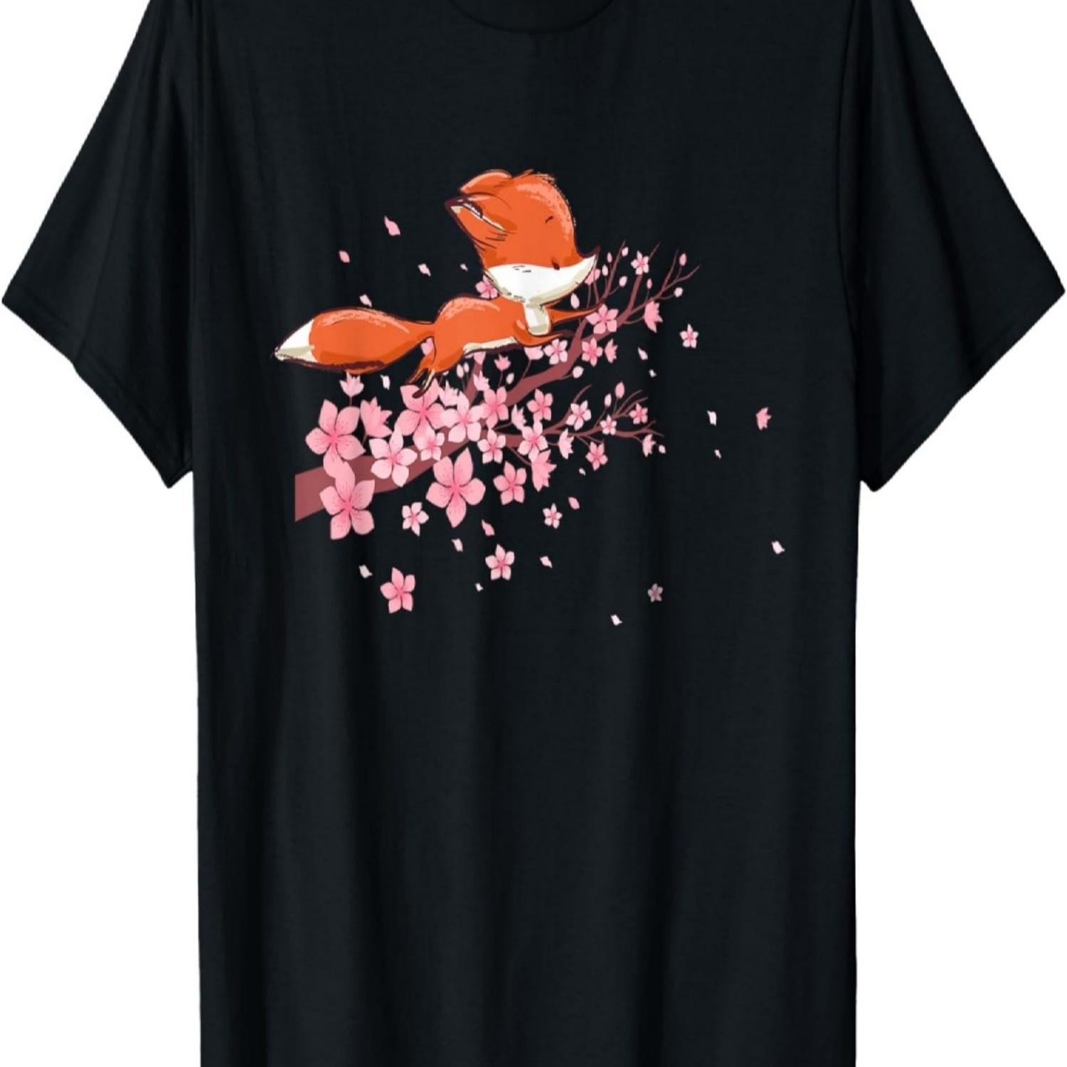 Kawaii Fox Cherry Blossom T-Shirt S