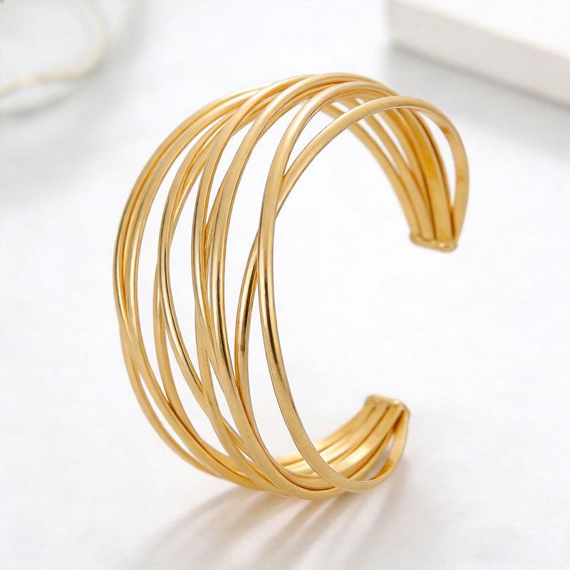 Trendy Geometric Half-Circle Open Bracelet - Versatile Stackable European Fashion Jewelry