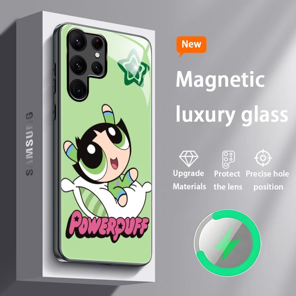 

Anime P-ower-Puff Cute Phone Case For Samsung S25 S24 S23 S22 S21 S20 Plus Ultra Note20 Glass Magnetic Case Samsung S21 FE