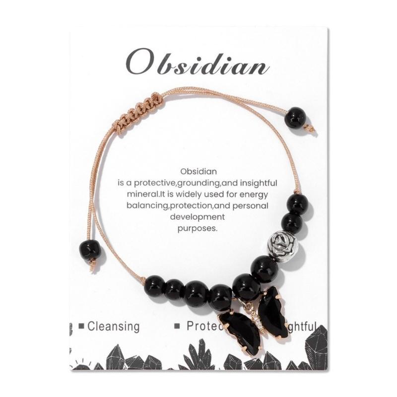 Уникальный браслет-шарм  Хрустальная бабочка  Ручная работа Браслеты-банглы Милый животный кулон Плетеные браслеты Ручные украшения для женщин чёрный