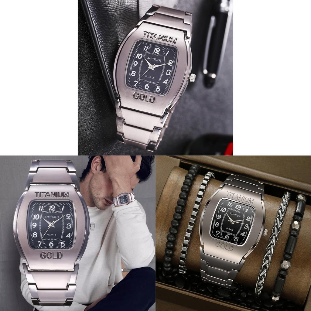 Fashion Mens Barrel Shape Quartz Watch With Alloy Band For Casual Business Wear