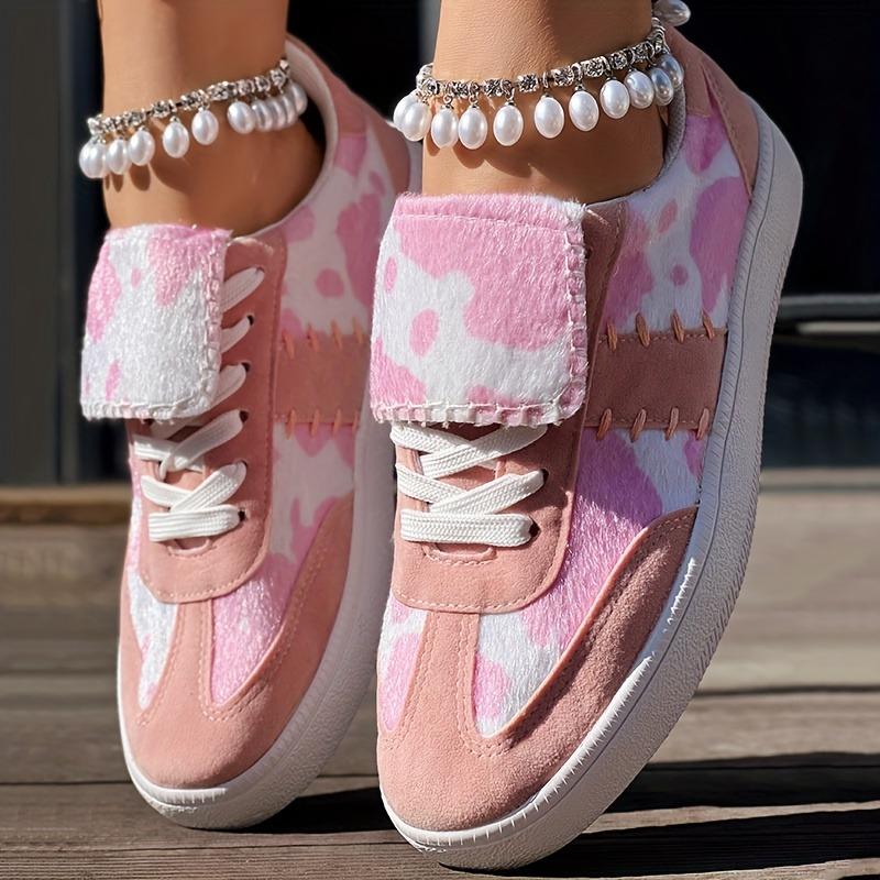 Colorblock Patchwork Lace-up Casual Sneakers - Without Anklet
