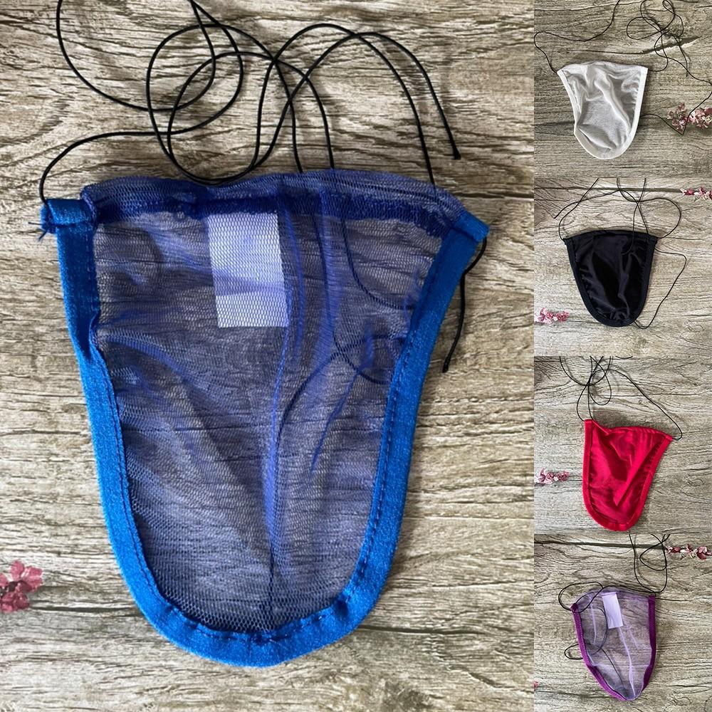 Men Underwear Thongs Lace Up Mens Nylon+Mesh Sheer