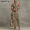 Spring New Women's Dresses Imported Floral Print Maxi Dress with V-Neck Sleeveless