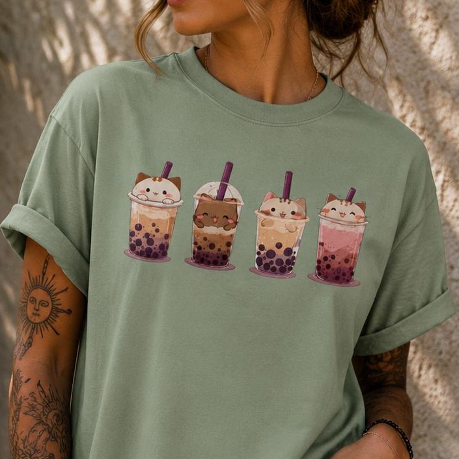 Boba Milk Tea Lineup T-Shirt | Kawaii Bubble Tea Graphic Tee M