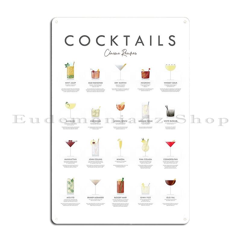 Cocktail Chart Classic Cocktail Poster by Pocket Cocktails Metal Party Home Plaques Customized Create Tin Sign Poster