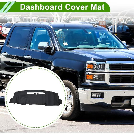 Leather Dashboard Cover for Chevy Silverado 2014-2018 Dashboard Mat Anti Slip Sun UV Heat Shield Protection Black