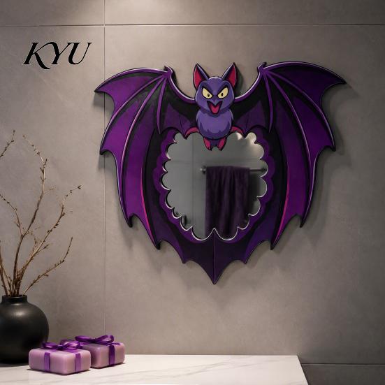 Einzigartiger Schminkspiegel Halloween Holz Dekorative Spiegel, Kürbis Geist Fledermaus Hexe Cartoon Wand Gotische Heimdekoration Dekoration, Lustig für den Eingangsbereich