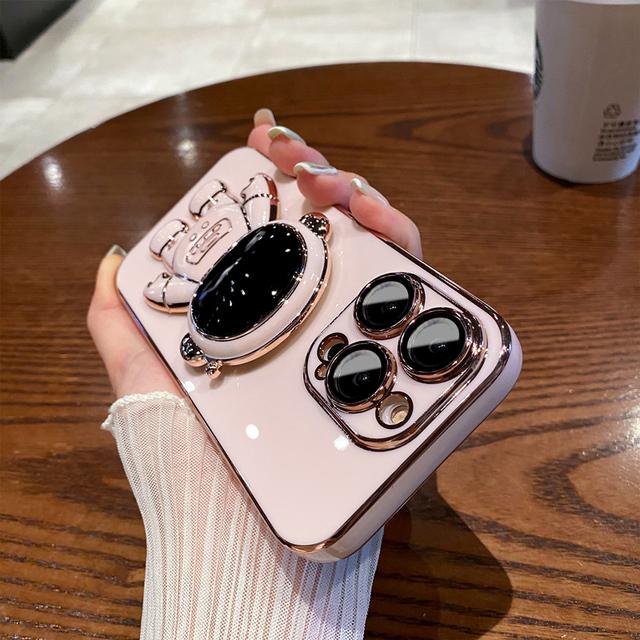 

Роскошный чехол для телефона с космонавтом для Iphone 11 12 13 14 Pro Max Xs X Xr, защитное покрытие для объектива, противоударный силиконовый чехол-подставка For iPhone 13 розовый