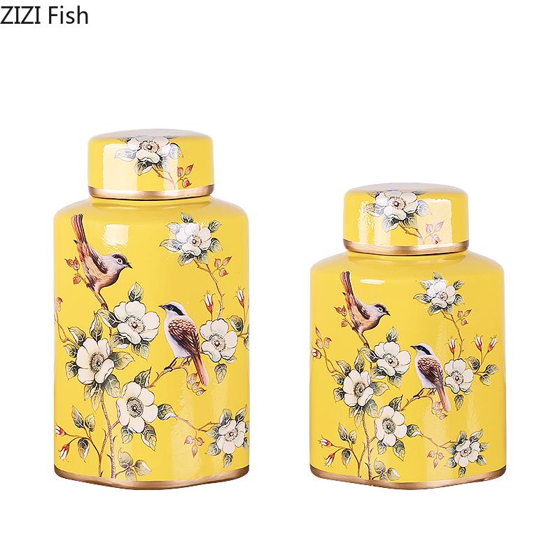 American Country Ceramic Vase Floral Decoration Home Living Room Dining Table Vase Decoration Candy Dried Fruit Storage Tank Jar