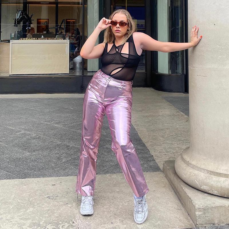 Women's High-Waist PU Leather Pants - 2024 Autumn/Winter Fashion, Candy Colors, Casual Style.