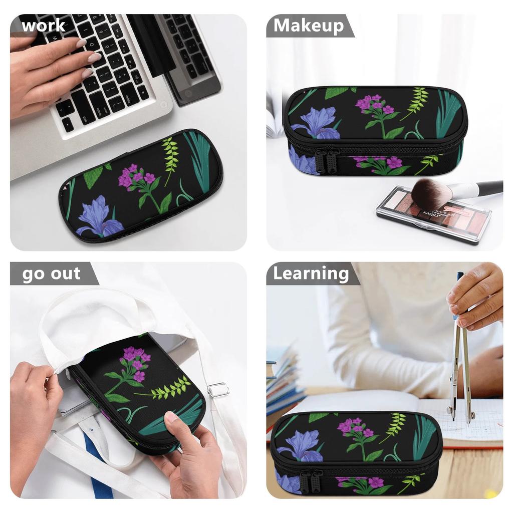 Pen Case Portable Wear Resistant Polyester Zipper Closure with Mesh Pocket Removable Divider and Pen Slots for School and Study