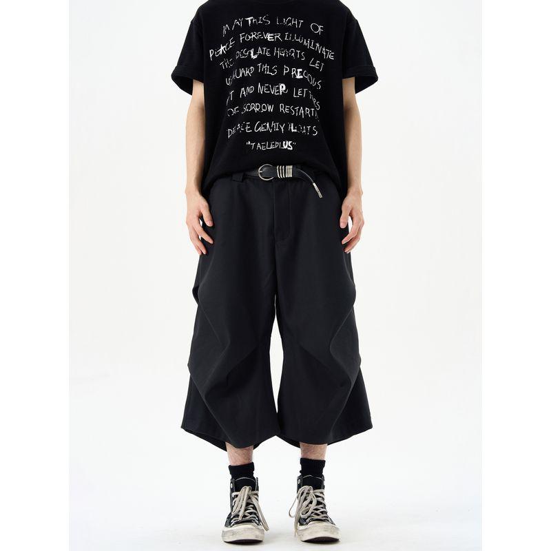 Kisko Simple American-Style Pleated Design Drapey Casual Trousers Unisex High-End Loose Cleanfit Shorts