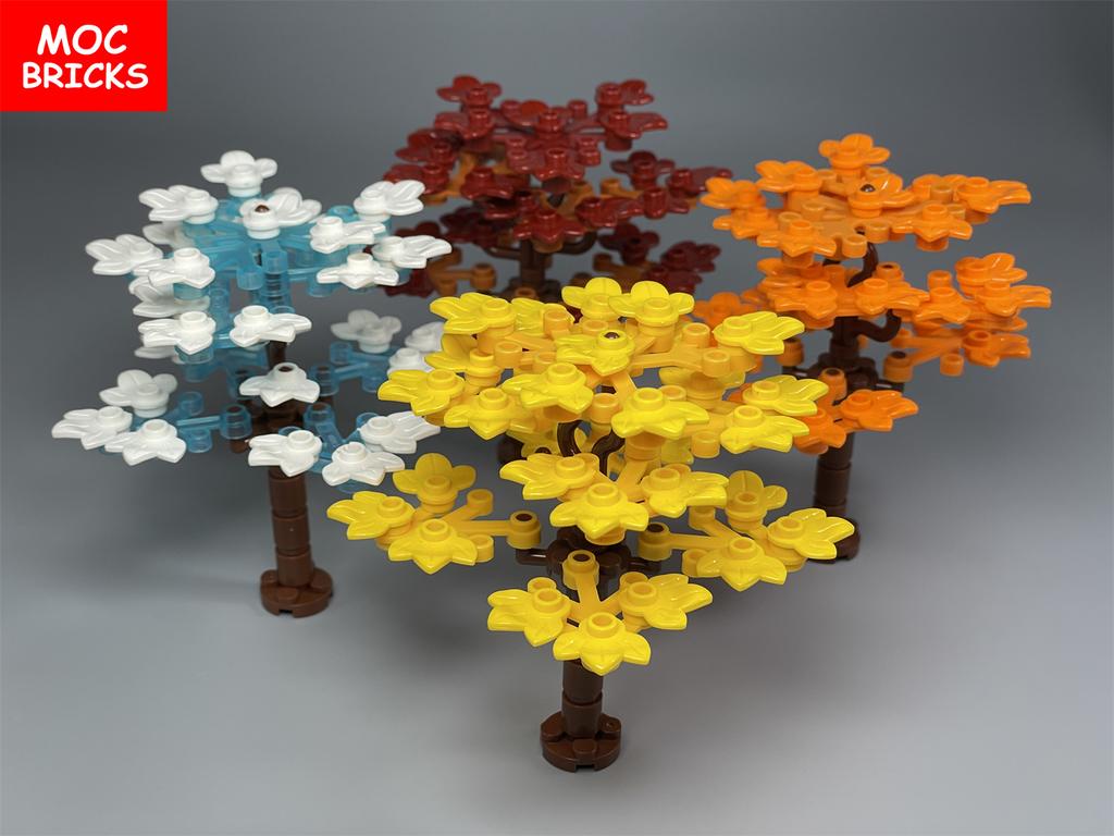 MOC Cegiełki Liść Klonowy Roślina Jezioro Las Drzewo Rzeki Naturalny Krajobraz Cztery Pory Roku Miasto Dom Dekoracje Klocki Zabawka