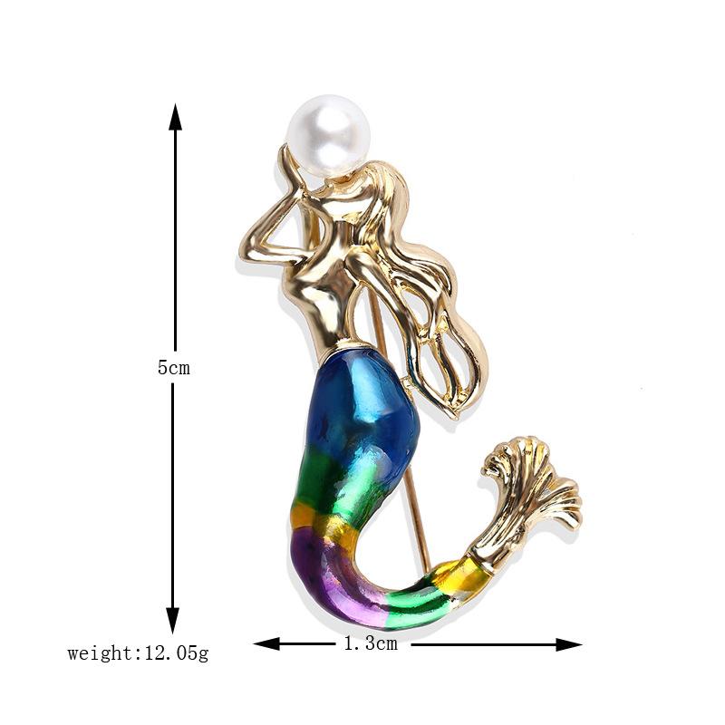 Mermaid Pearl Brooch Painted Drop Oil Personalized Pin Long-lasting Color Exquisite Women's Fashion Gift Accessory