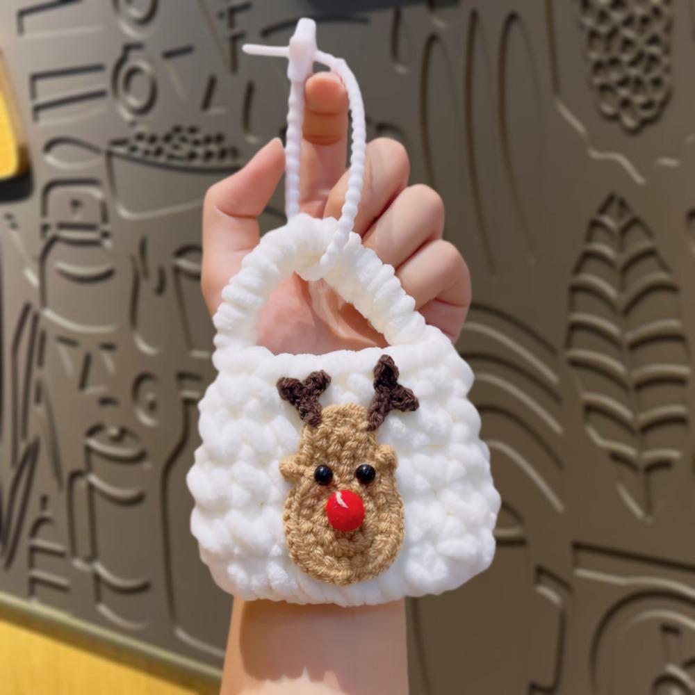 

Mini Christmas Keychain Hand Knitting Snowflake Pattern Coin Purse Material Cartoon Santa Earphone Bag Snowflake Pattern