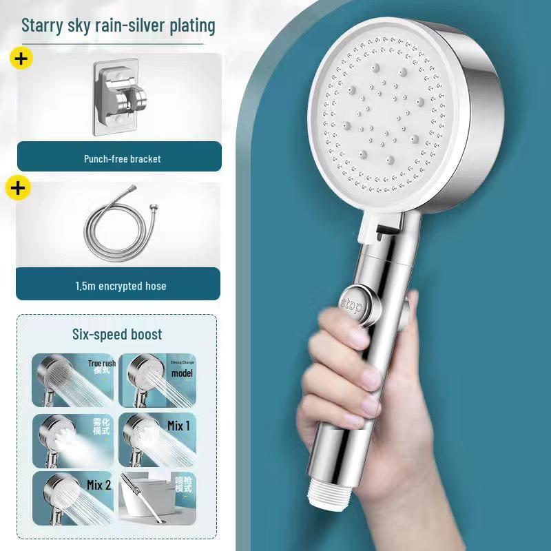 Black Warrior Handheld Shower Set: Five-Speed Booster Shower Head for Bathroom