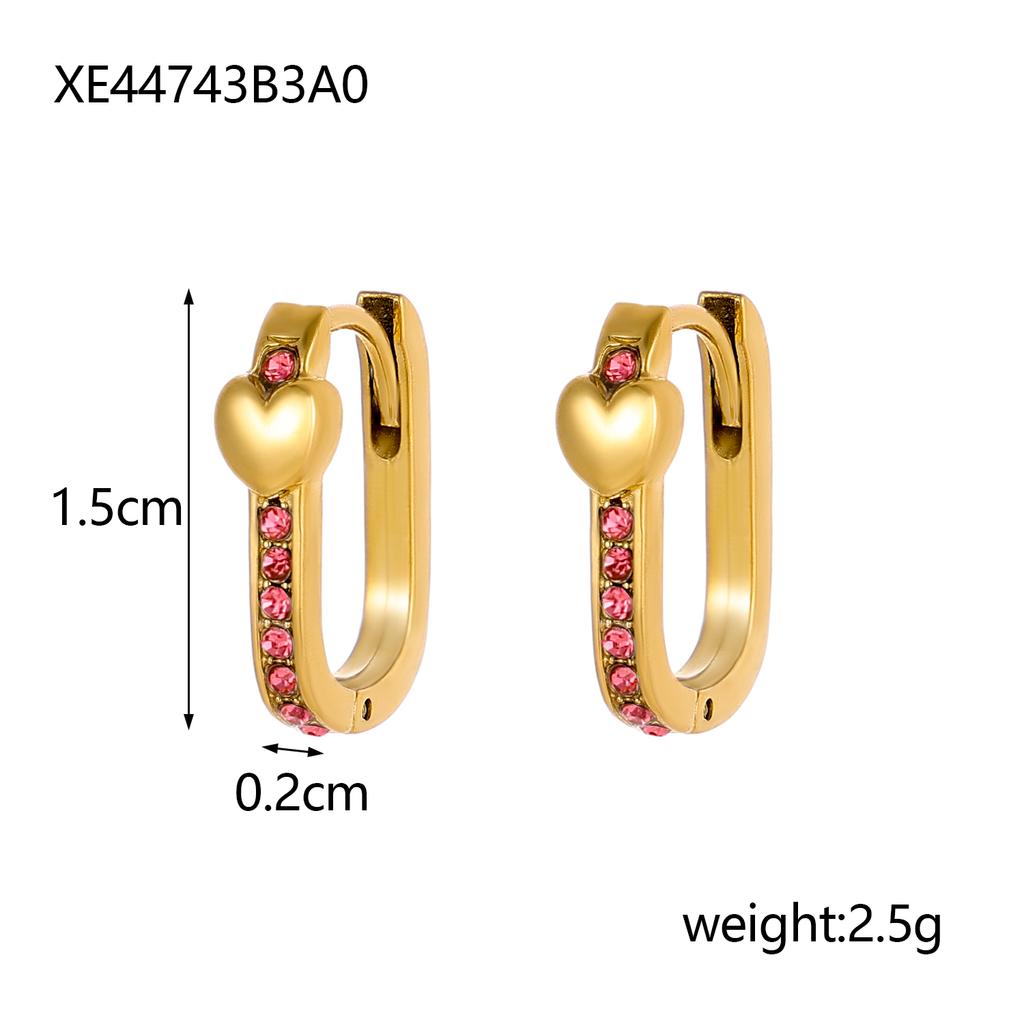 CARLIDANA Gold Color Stainless Steel Small Earring Gold Plated Gifts Colorful CZ Stone Hoop Heart Earrings for Women Girls