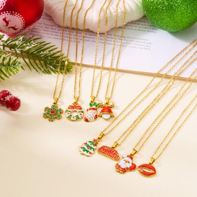 European and American Christmas Dopamine Color Necklace Whole Body Stainless Steel Cartoon Oil Dripping Snowflake Christmas Tree Pendant