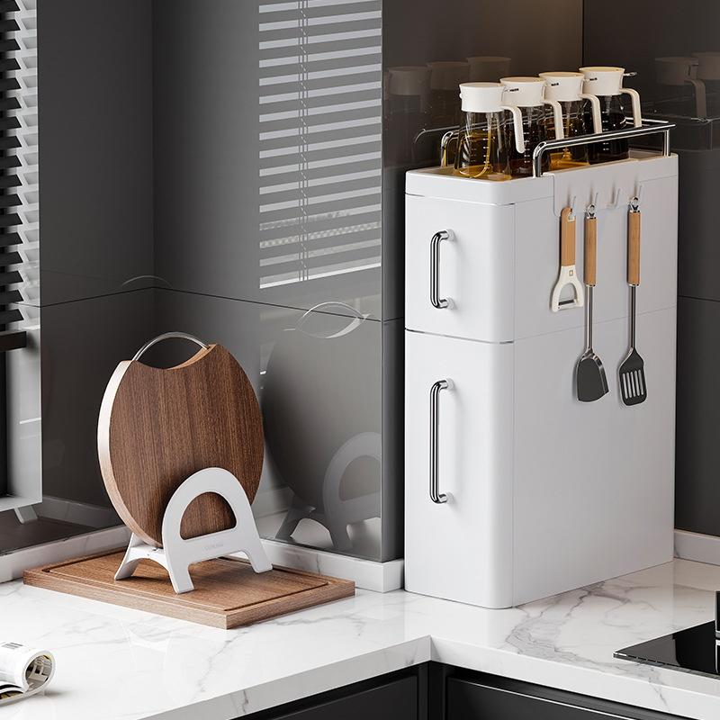 Pull-Out Kitchen Storage Rack Narrow Countertop Spice Organizer Multi-Functional Household Oil Salt Sauce and Vinegar Storage