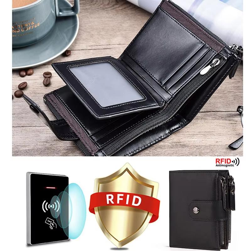 Men's RFID Blocking Zipper Coin Purse Wallet Vintage PU Leather Credit Card Holder Money Bag For Men