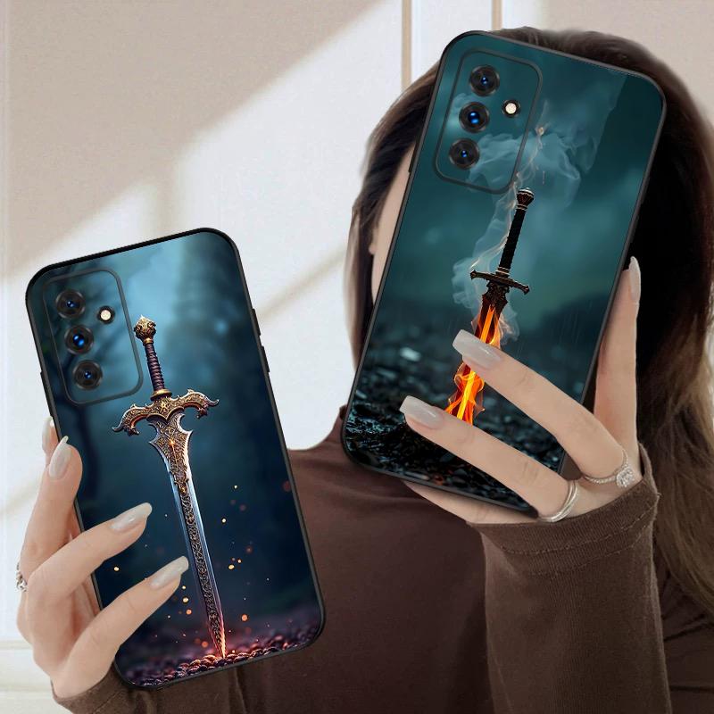 Ein Schwert mit Feuer Für Samsung S20FE S 21 22 23 FE 24 Plus 25 Ultra Galaxy M23 32 34 35 52 53 54 55 5G Silikon Weiche Handyhülle