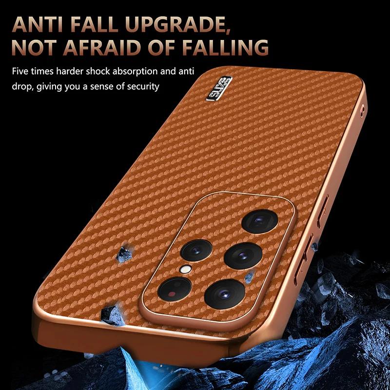 Carbon Fiber Pattern Leather Case for Samsung Galaxy S26 S25 Edge S24 Ultra S23 S21 FE S22 Plus A17 A37 A57 A56 A36 Phone Cover