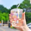 Colourful Coating Glass Cup Portable Household Iced Coffee Juice Drink Mug With Plastic Lid And Glass Straw