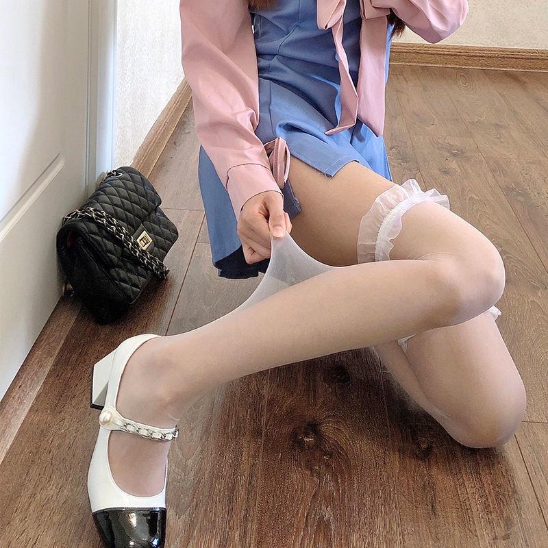 Summer Thin Sheer White Long Tube Socks Japanese JK Lace Trim Over-the-Knee Socks Sweet Bow High Tube Socks