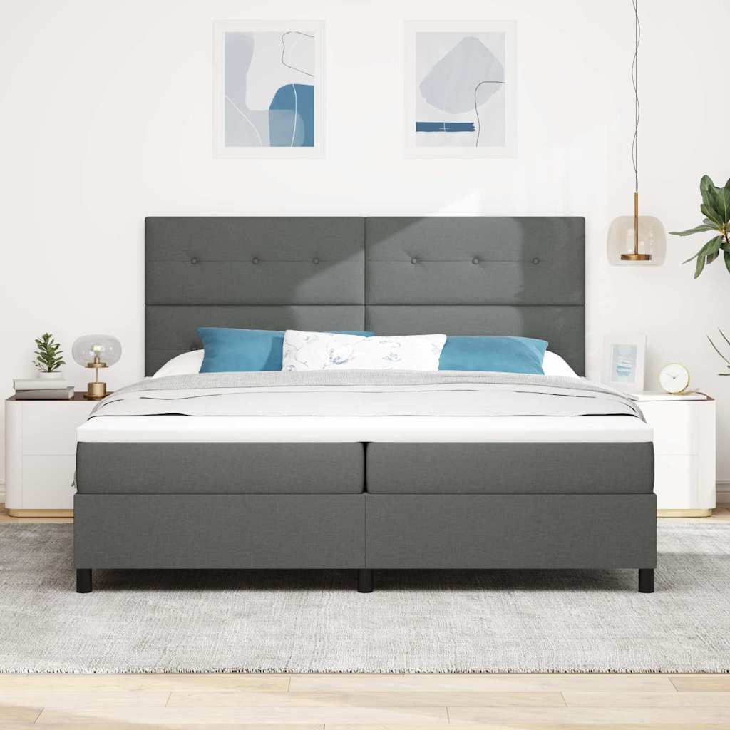 Box Spring Bed with Headboard Dark Gray 200 x 200 cm Fabric