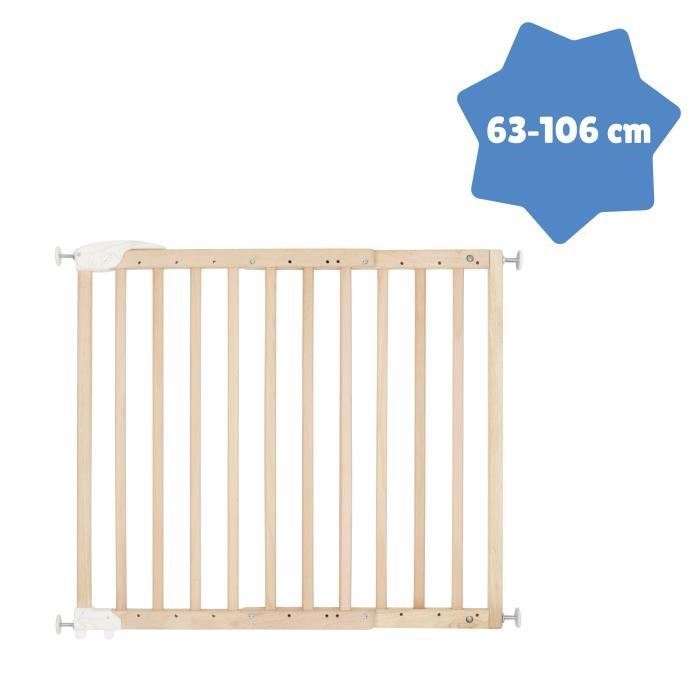 Badabulle Deco Pop Safety Gate - Expandable Barrier for Opening from 63 To 106cm - Screw Fixing, Natural Wood