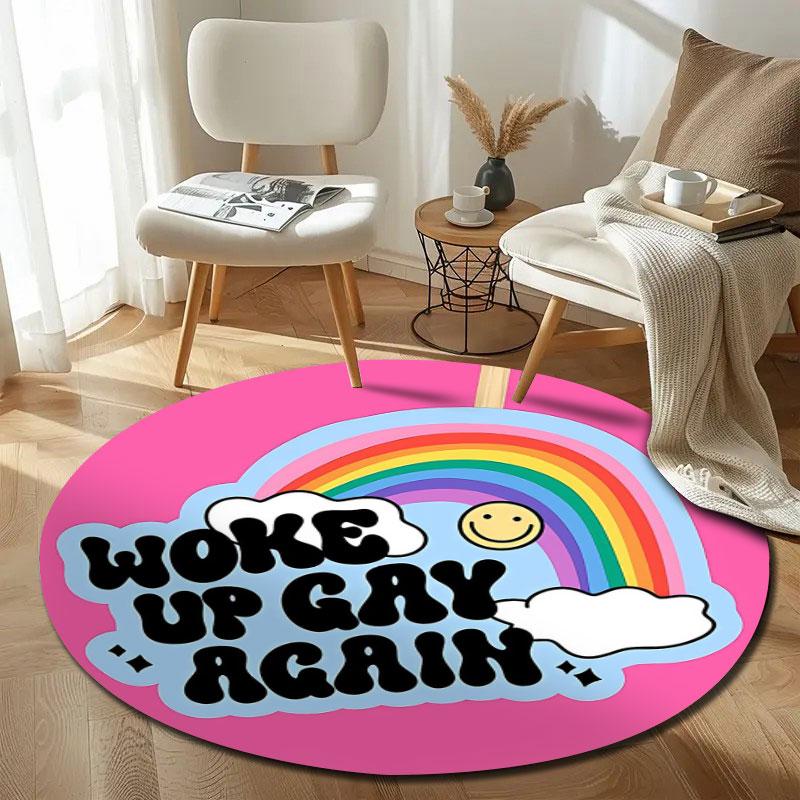 Playful Round Floral Multicolor Area Rug, Non-Slip Floor Mat for Kitchen