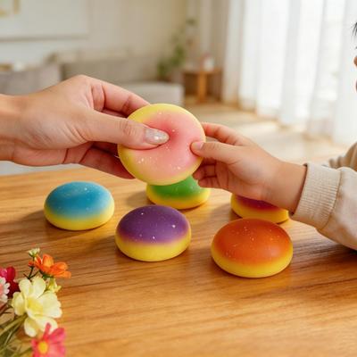 Colorful Steamed Bun Slow-Rising Squeeze Toy Soft PU Fidget for Stress Relief Cute Office Decompression Gadget for Kids Adults