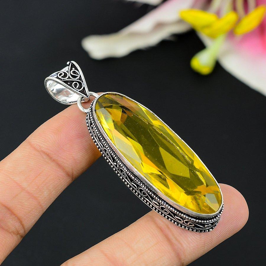 

Lemon Topaz Gemstone Handmade 925 Sterling Silver Jewelry Pendant 2.09 KG-154