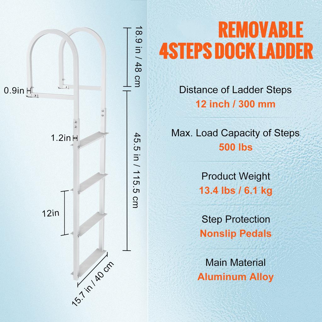 SucceBuy 3/4/5 Steps Removable Dock Ladder 350/500Lbs Load Pontoon Boat Ladder with Rubber Mat for Lake, Marine Boarding, Pool