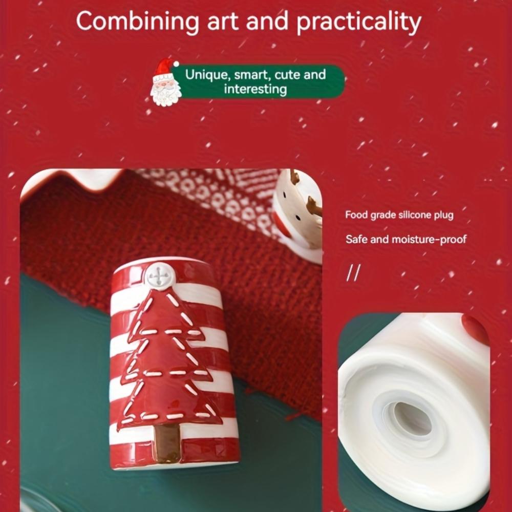 Scandinavian Santa Claus Ceramic Salt and Pepper Shaker Creative Embossed Peppermill High-Quality Seasoning Bottle, Best for Christmas