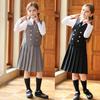 Anti-wrinkle Kids Girls Pleated Skirt Solid Color Midi Length Preppy Style Versatile Casual School Skirt for Girls Daily Wear