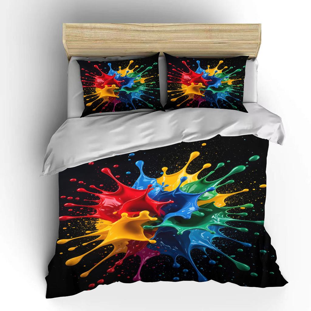 Colorful Paint Splash Artwork Bedding Set For Kids Luxury Gift 3Pcs Digital Print Comforter Set Soft Comfortable Breathable