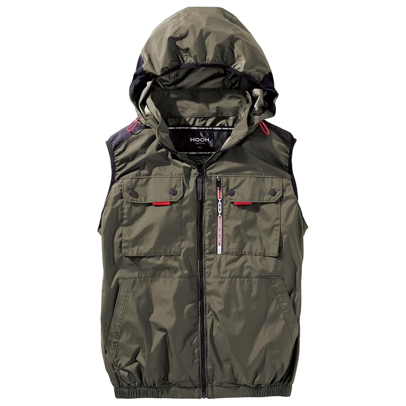 

murakami clothes HOOH 2025 middle fan hood vest air conditioning wear Back titanium coating water repellent UV cut deodorant V1129 (38.Khaki, L)