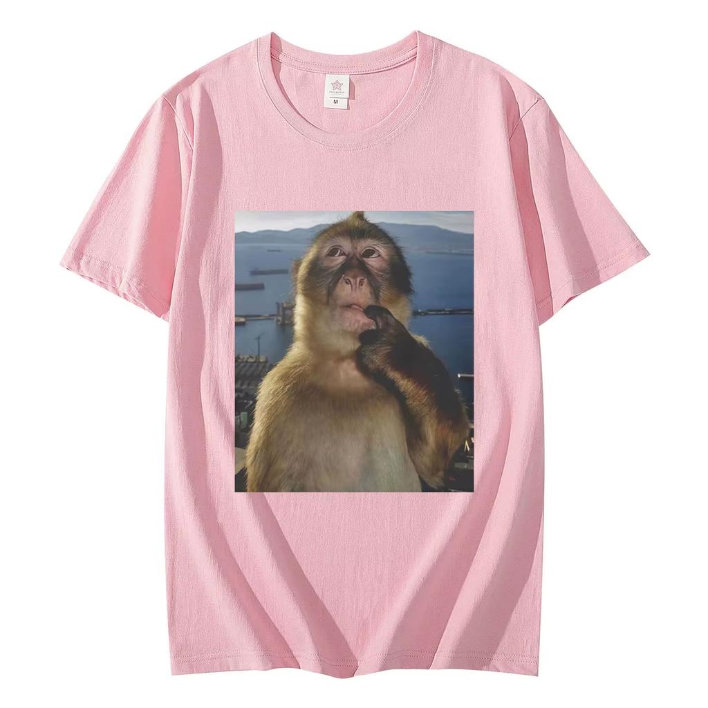 Unisexs Funny Thinking Monkey Meme Tshirt Casual Graphics Unisex Cotton Tee Loose Short Sleeve Tops Streetwear Unisex Allseason