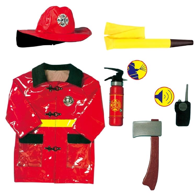 Kids Role Play Fireman Costume with Firefighter Toy Accessories Halloween Builder Worker Clothing for Boy Girl Aged 3-12