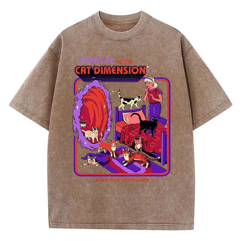 

Портал для кота Измерение стирать ретро мужская одежда мода футболки уличная одежда хлопок свободные топы дышащая футболка пара 3XL