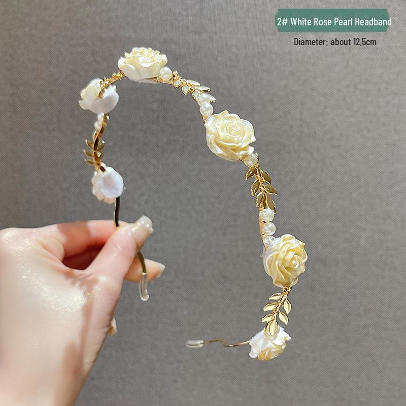 French Retro Dried Rose Pearl Headband Hairpin - Niche Design High Skull Accessory