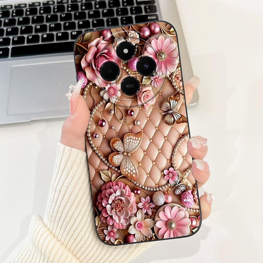 For Xiaomi Redmi 14C 4G Case Poco C75 Fashion Cherry Rose Flower Soft Silicone Cover On Redmi14C Bumper Redmi A4 A3 Pro 5G Funda